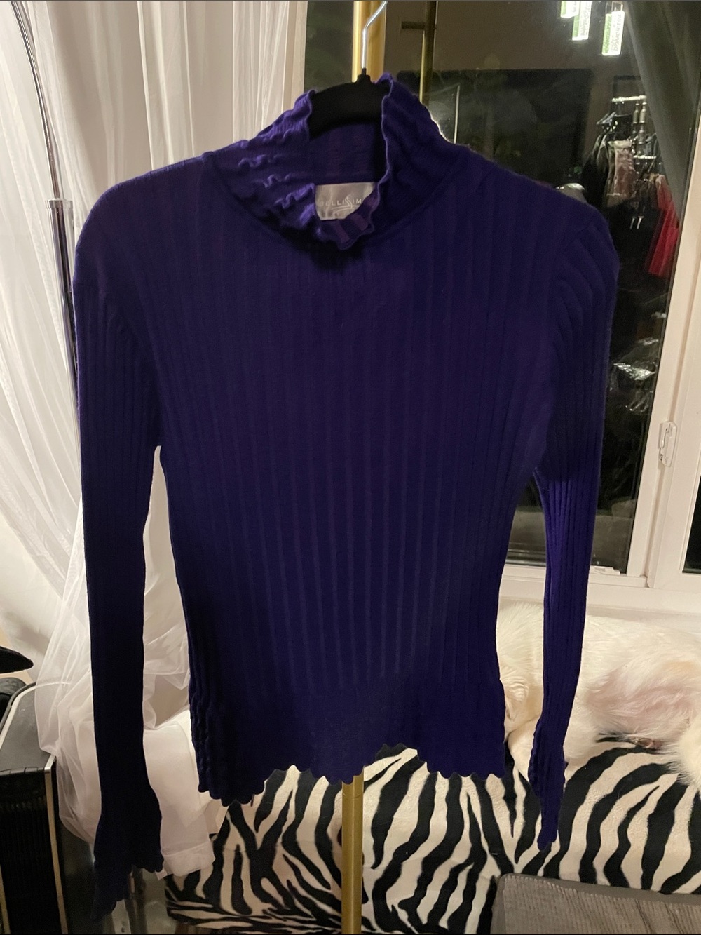 Ribbed Ruffle Turtleneck Sweater — Deep Purple